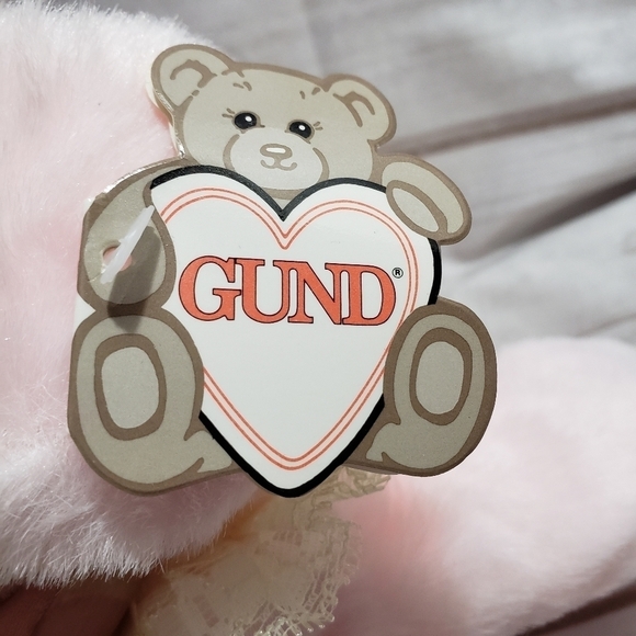 Gund Pink Bunny Rabbit Plush Tubbi Bunn 7" Year 1990 Lace Collar Blue Eyes Vtg - Picture 6 of 10